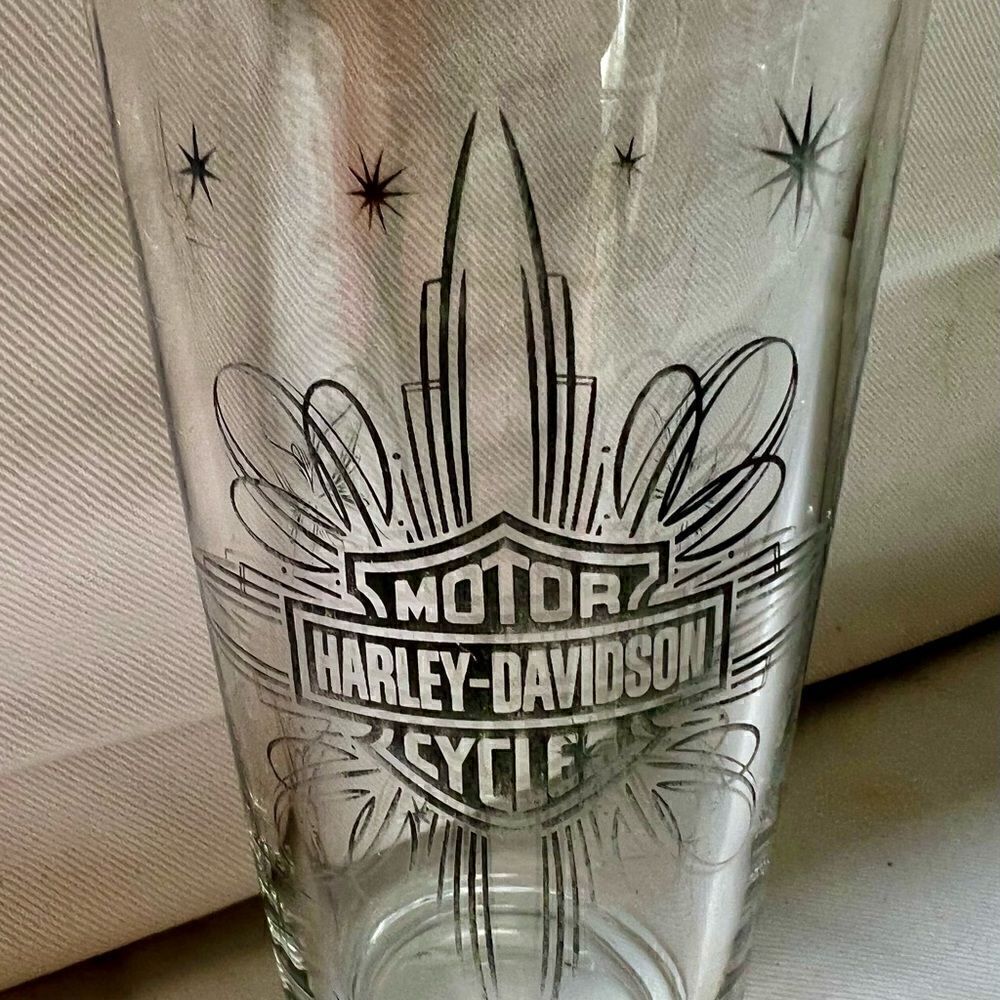 Vintage Harley Davidson Prinstripe Pint Glass Atomic Age Style